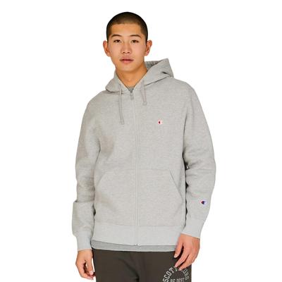 Champion Langarm-Kapuzensweatshirt mit Reißverschluss und gesticktem Oxford-Logo, Größe L, Herren, Fleece-gefüttert, Grau, (C3-W106Z)