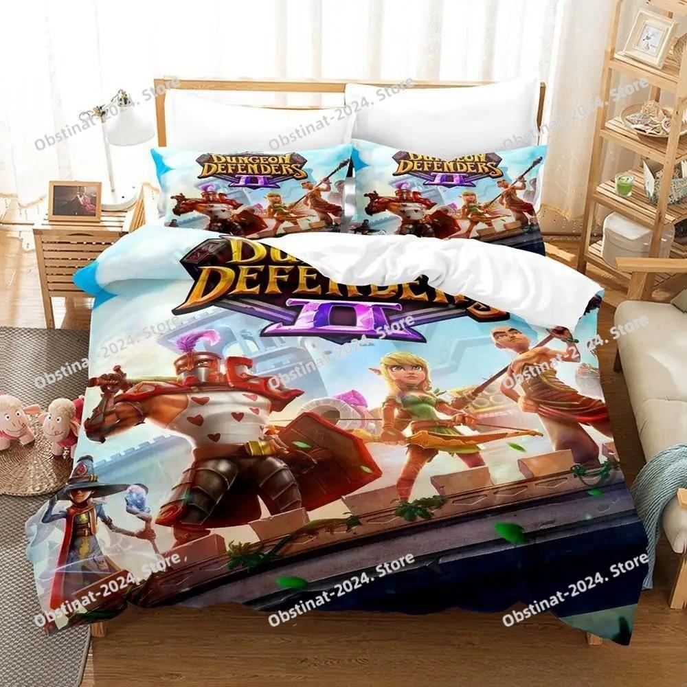 Neues 3D-gedrucktes Spiel Dungeon Defenders Bettwäsche-Set Cartoon Anime Dreiteiliges Set Erwachsener Kind Schlafzimmer Bettbezug-Sets Heimtextilien