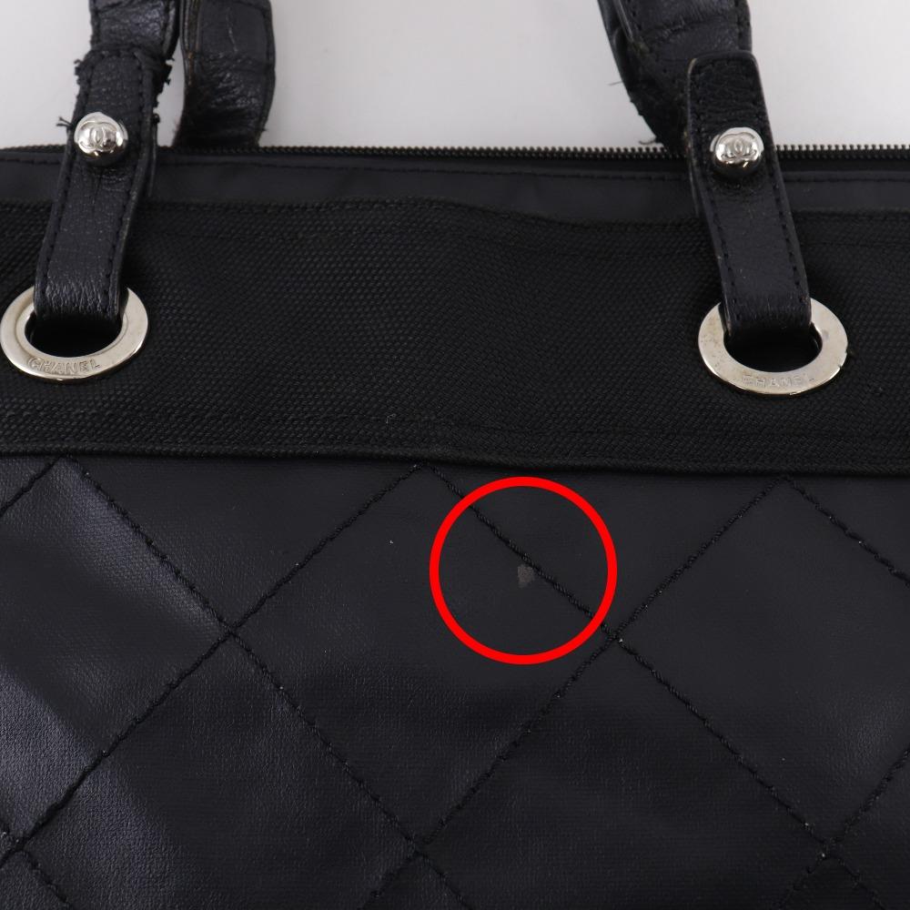 CHANEL Paris Biarritz Tote MM Handbag A34209 black PVC Women Used