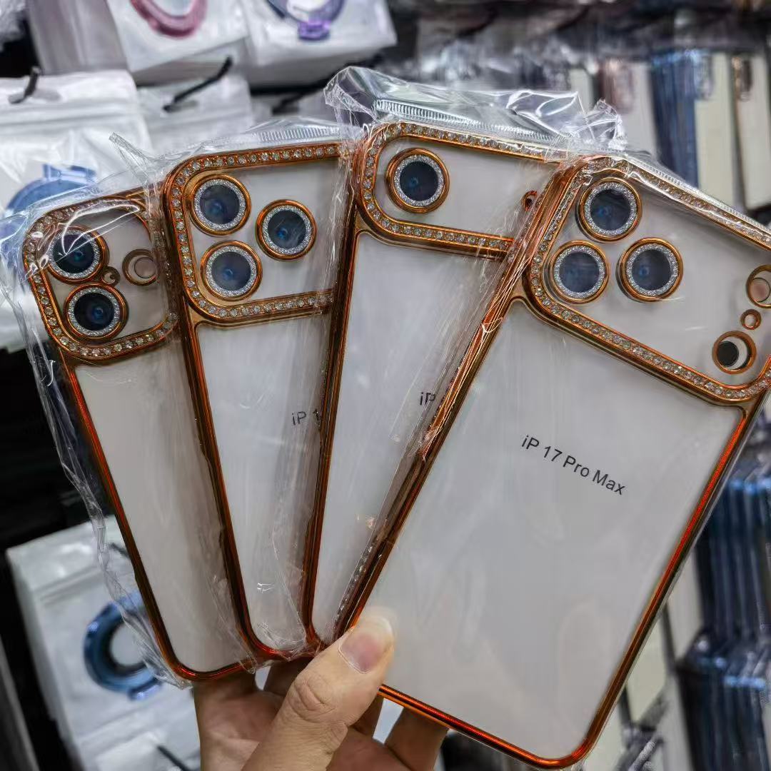 

Applicable to iPhone17ProMax rhinestone single row mobile phone case Apple 16 glitter lens film electroplating luxury IPhone17