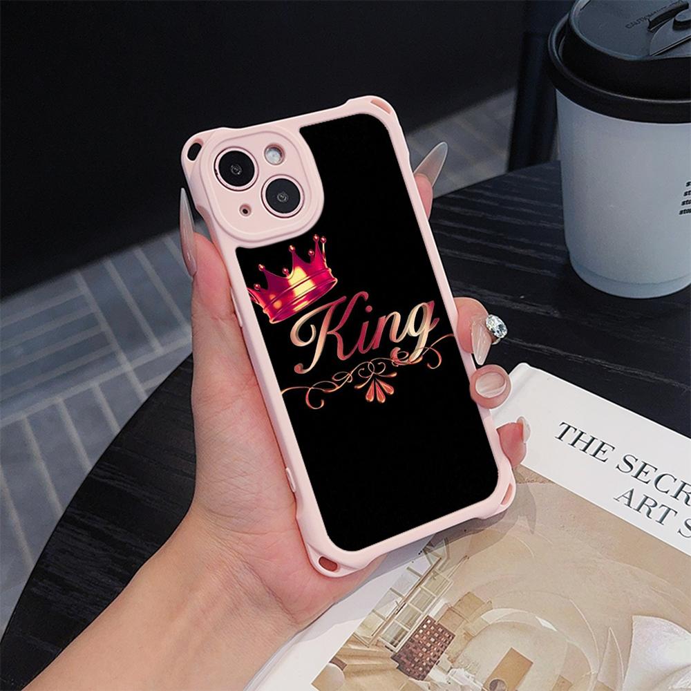 Ae84 King Queen Couple Art Soft Phone Cases for iPhone 16 15 14 13 12 11 Pro Max 8 7 Plus XR XS with Wrist Strap Lanyard Corner Protection Back Cover