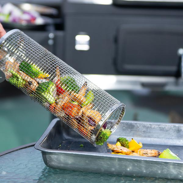 Stainless Steel BBQ Grill Net Cage Outdoor Cooking Multifunctional Round Mesh Tube for Camping Picnic