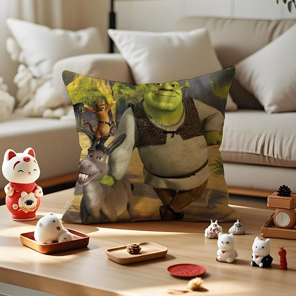 Cartoon S-Shreks Cute Funny Cushion Cover Silky Short Plush With Invisible Zipper Dustproof Sofa Pillow Cover For Home Decor