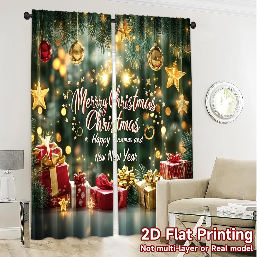 2pcs  Curtains Christmas tree gifts Chic Creative Curtains Polyester Easy Install Curtains Art Deco Festive Suitable for Bedroom