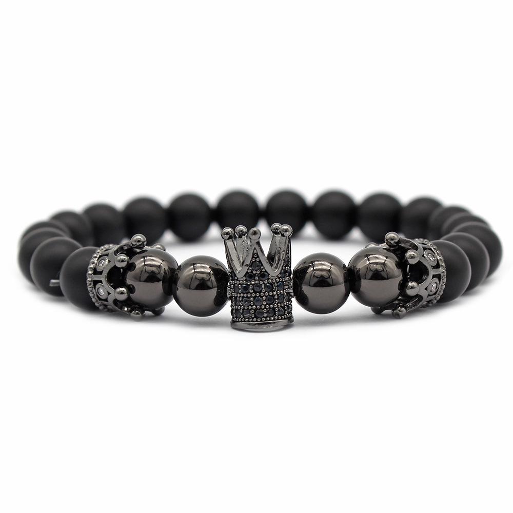 Double Crown Zirconia Bracelet with Micro-inlaid Copper Frosted Buddhist Beads