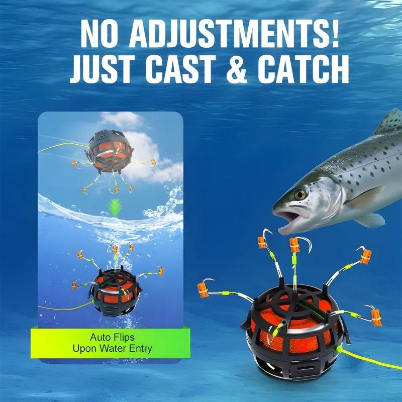 2PCS 6 Hook String Hook Fishing Bait Cage Carbon Steel Line Group Feeder Sinker Design Square Bait Fishing Spring Bait Cage