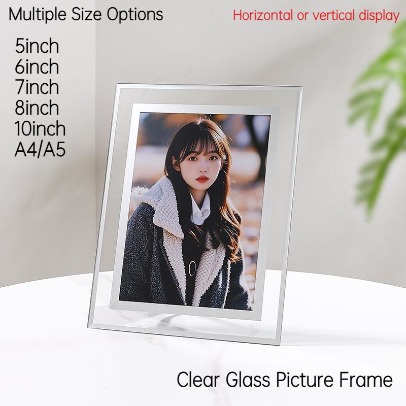 Clear Glass Picture Frame Minimalist Crystal Tabletop Photo Frame Multiple Sizes 5/6/7/8/10inch/A4 for Home Office Decor
