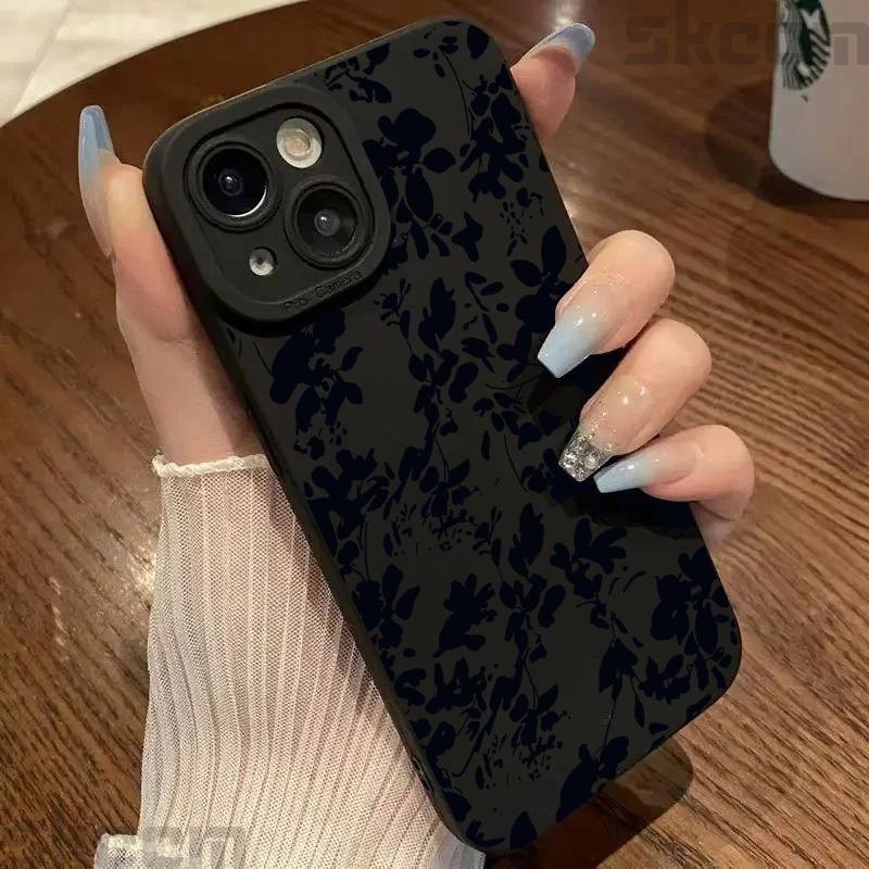 Vintage Sketch floral Phone Case For iPhone 16 Pro 15 14 11 12 13 Pro Max X XS XR 7 8 15 16 Plus Shock-proof Silicone Soft Cover