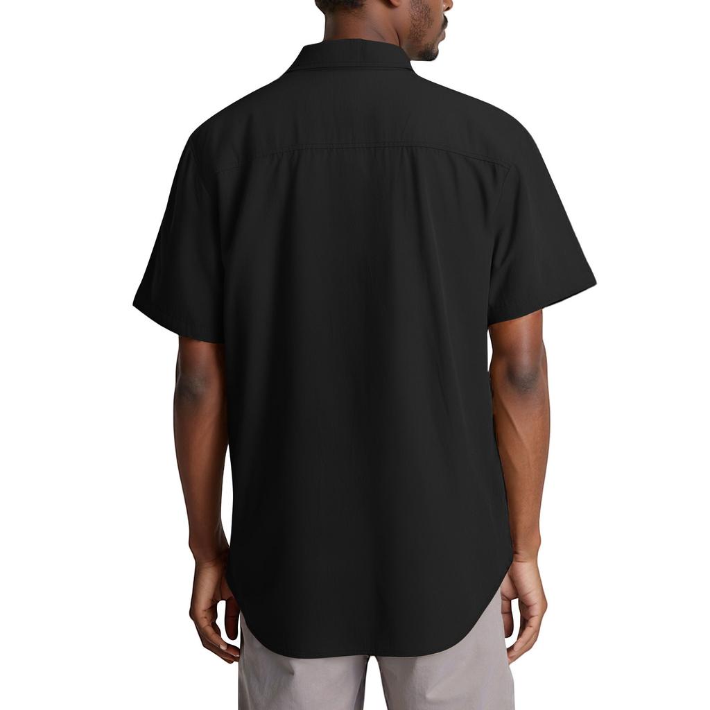 Men'S Fashion Collar Solid Color Shirt Casual Short Sleeved Top