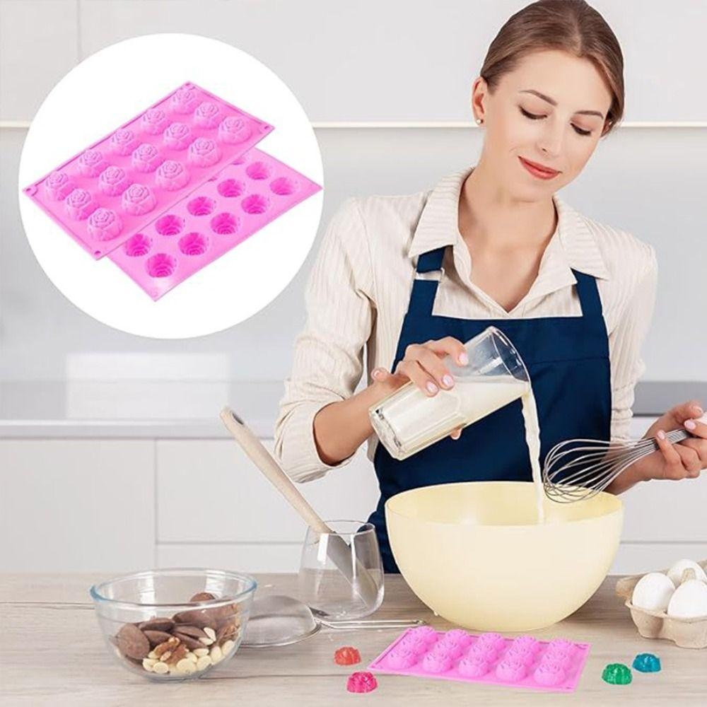 15 Cavity Rose Baking Cake Molds Heat-Resistant Reusable Chocolate Mold Food-Grade Silicone DIY Pudding Mould