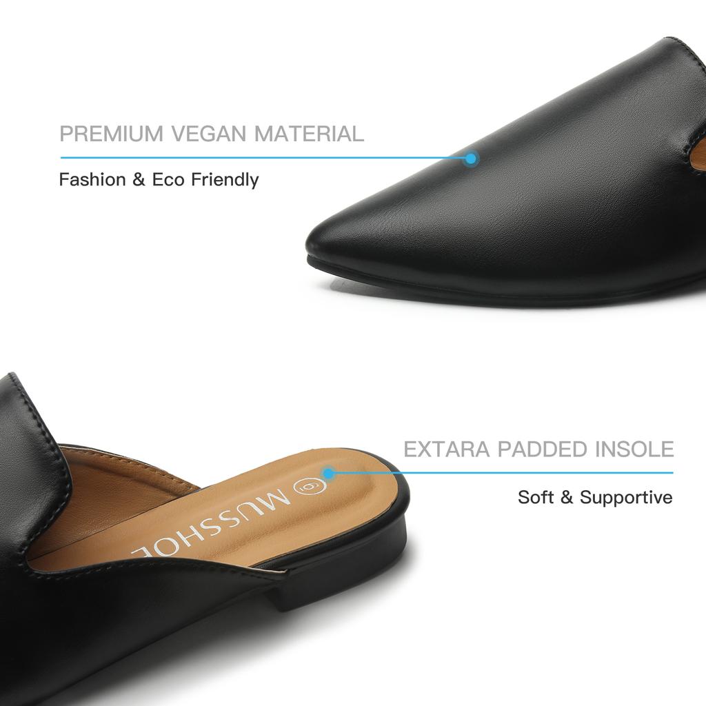 Günlük Düz Yazlık Terlikler Slaytlar Loafer'lar Kadın Mule Sivri Burun Düz Slaytlar Siyah Yumuşak Deri Ayakkabılar Mules Terlikler