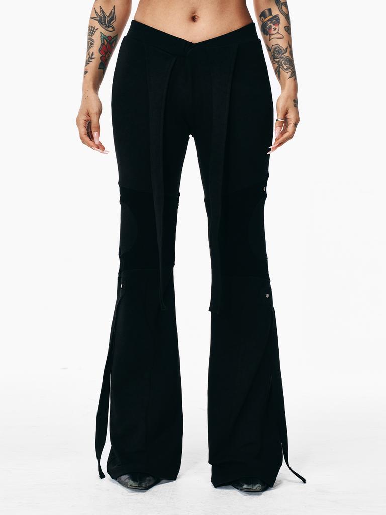 YEEL Knit Trim Bootcut Pants Black