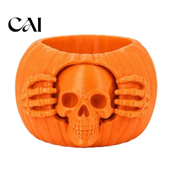 Autumn Desktop Decor Accessories Halloween Skull Pumpkin Pen Holder, Gothic Decorative Pencil Cup, Spooky Desk Organizer for Party Home Unique