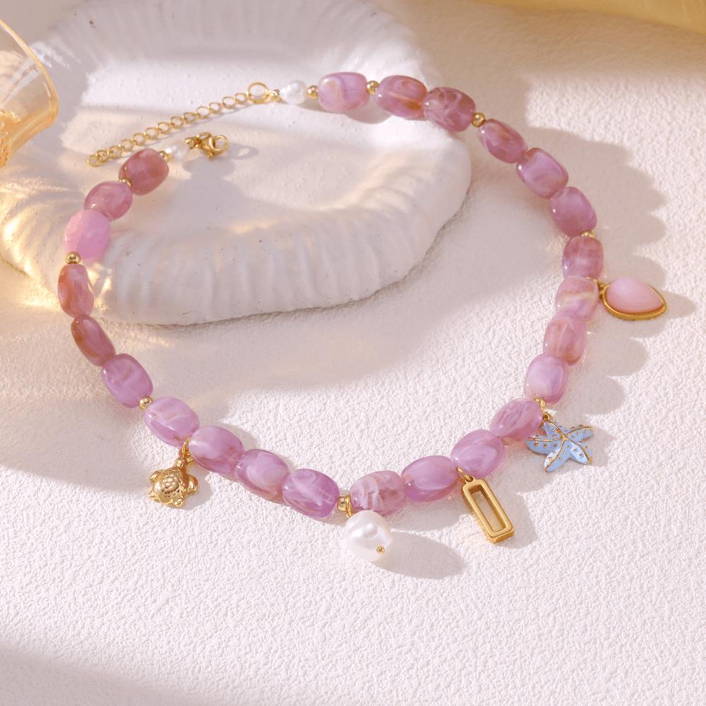 Holiday Style Colored Beaded Necklace, Pendant Versatile Seaside Collarbone Chain