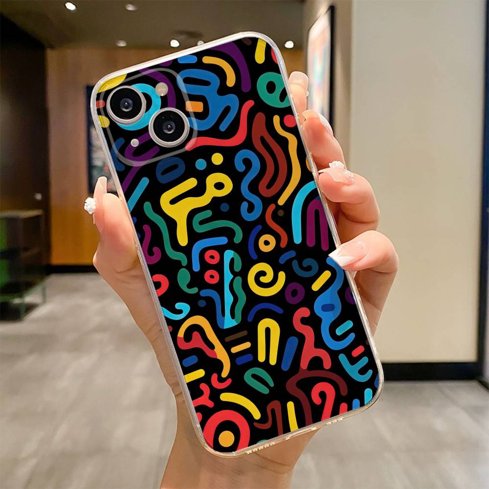 Colorful Lines Graffiti Phone Case For iPhone 17 16e 16 15 14 13 12 11mini Pro Max X XR XSMAX 8 7 Air Plus Soft Cover