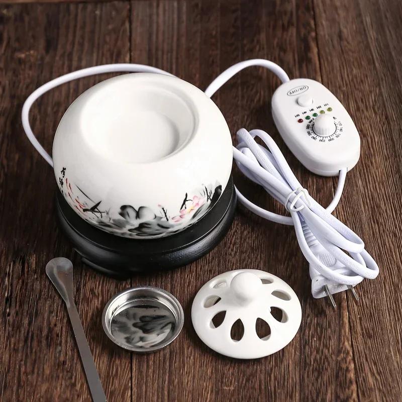 Plug-in 110V/220V Lotus Essential Oil Furnace Ceramics Electric Sandalwood OUDH Powder Incense Burners Meditation Fragrant Stove