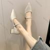 Fashion Spring Autumn New Pointed Single Shoes Women Thick Middle Heel Shallow Mouth Pumps Elegant Solid Belt Buckle Heels for Women