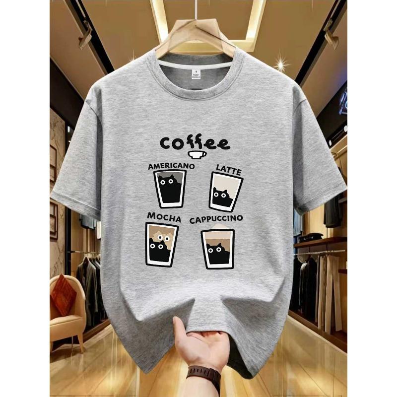 Cat Coffee Pure Cotton Cartoon Printed Unisexs And Unisexs Fashionable Loose Short Sleeved Summer New Personalized Casual Tshirt