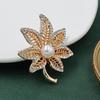 Pearl Maple Leaf Rhinestone Brooch - Fashionable Light Luxury Lapel Pin Jewelry Accessory.