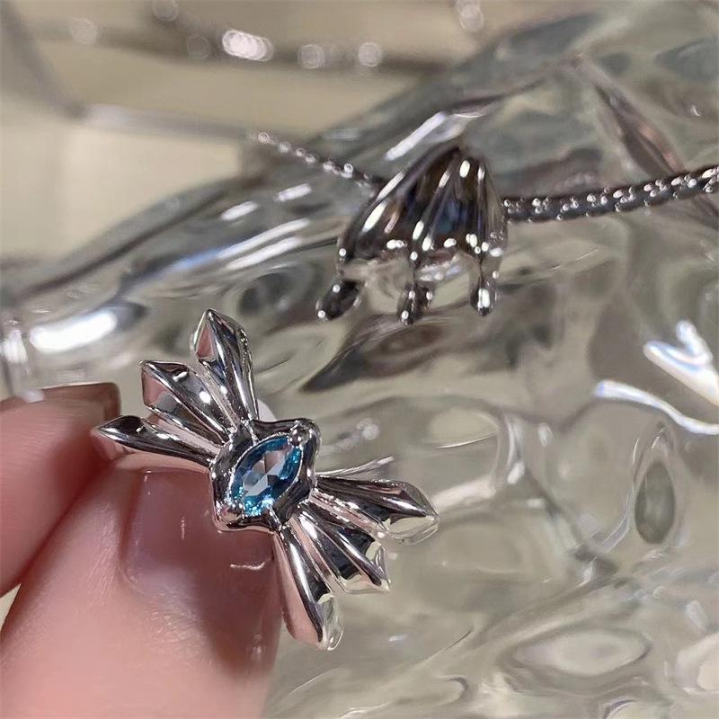 Trendy Blue Zircon Fishbone Clavicle Chain Ring for Women - Irregular, Niche Design in Cool, Sweet Style. Adjustable