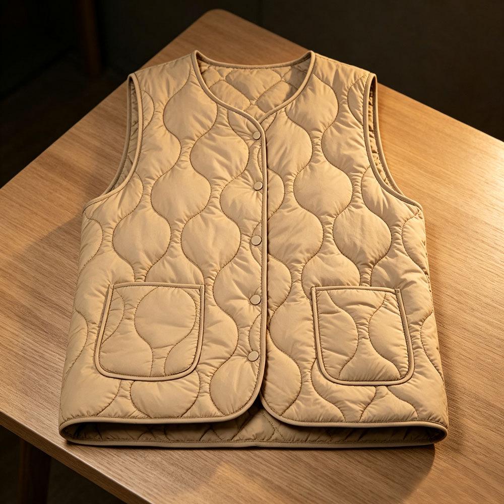 Women's 2025 Collarless Cotton Vest - Autumn/Winter Large Size Round Neck Waistcoat