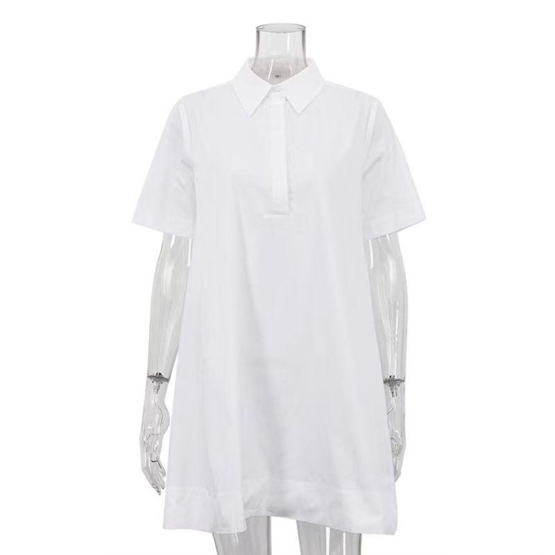 

Western Style Fashion Slim fit Slimming Short sleeve Shirts Dress Short Sleeve Shirt Dress White L