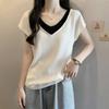 Versatile design sense fake two loose college style age reducing 2026 new summer slimming knitted short sleeved women
