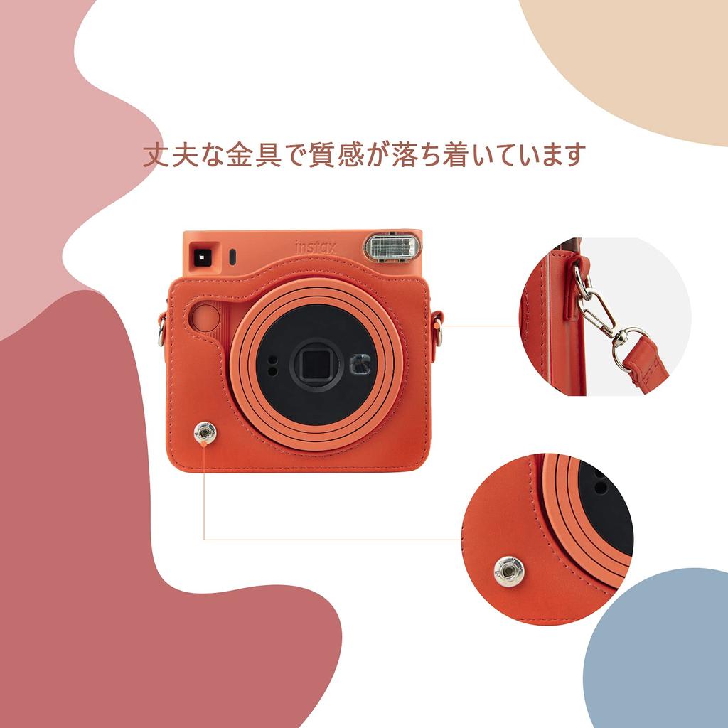 HIYQIN Instax Case, FUJIFILM Instax SQUARE SQ1 Camera Bag, Protective Camera Case with Shoulder Strap, PU Leather (Orange)