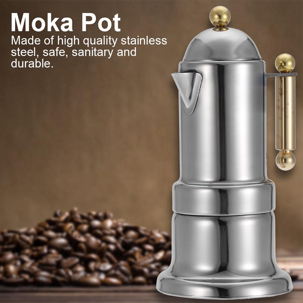 Moka-kanne i rustfritt stål, espressomaskin for komfyrtopp med sikkerhetsventil, 200 ml