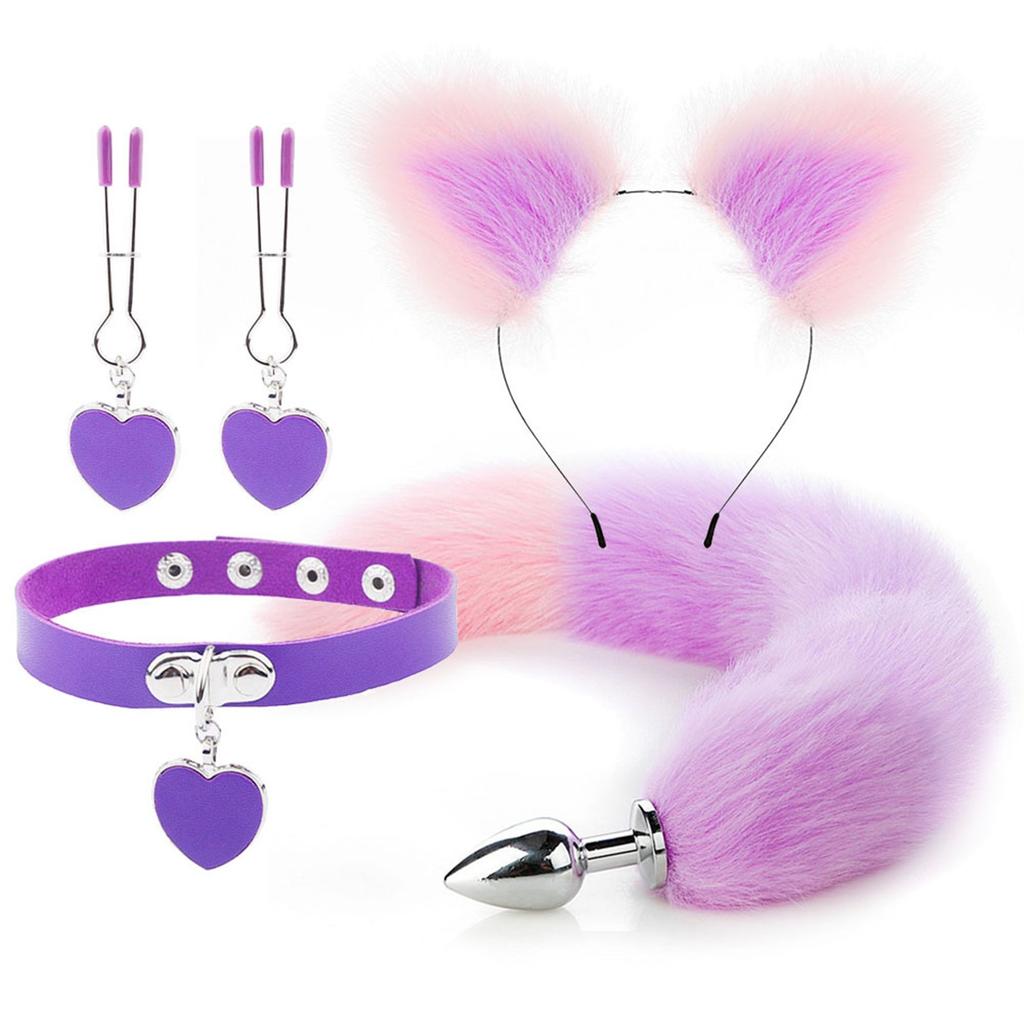 Female BDSM Sex Toys Heart Collar Nipple Clamps Rabbit Tail Anal Plug Rabbit Ears Headband Nipple Clamp for Woman Couple