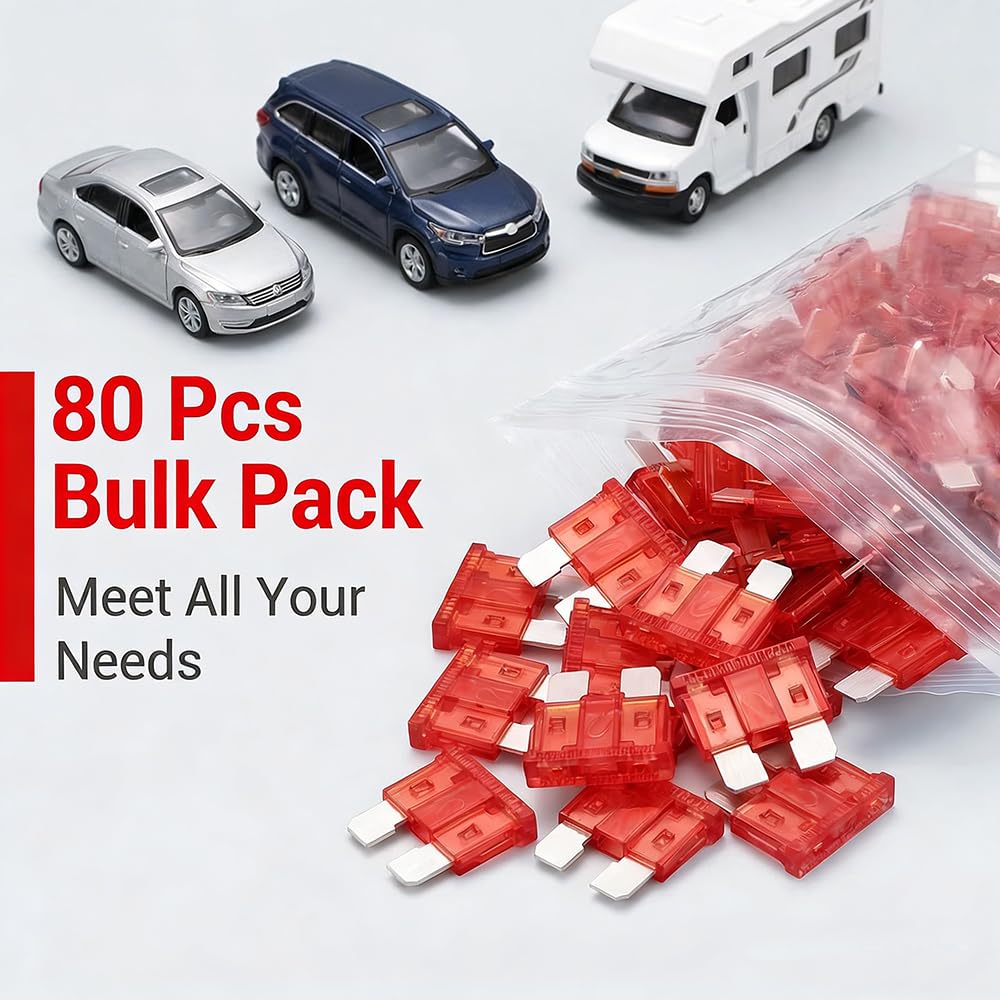 (80Pcs) 10 Amp Standard Fuse, 10A Car Blade Fuses for Car/RV/Truck/SUV/Motorcycle/Boat