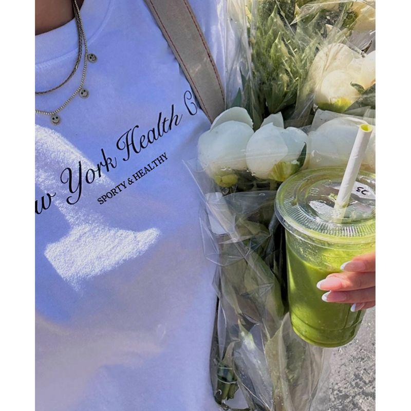 New York Health Club American Retro Sports Atmosphere Girl Basic All-Matching Pure Cotton Short Sleeve