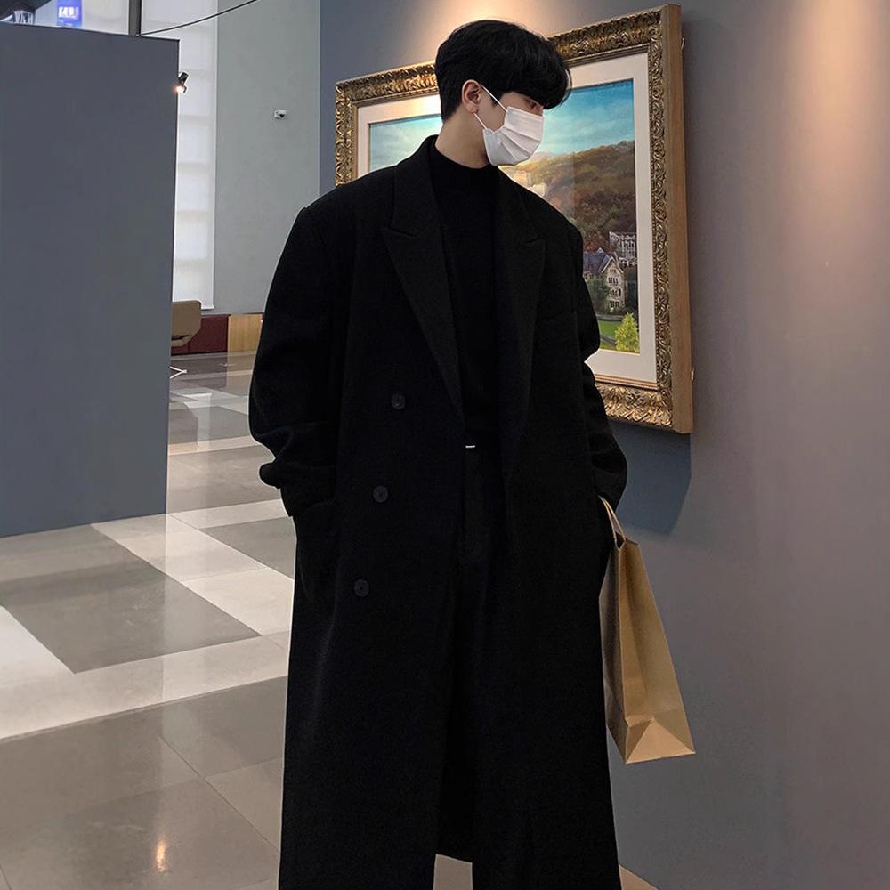 Men's Korean Style Mid-Length Over-the-Knee Wool Coat - Thick, Loose, Trendy Winter Windbreaker