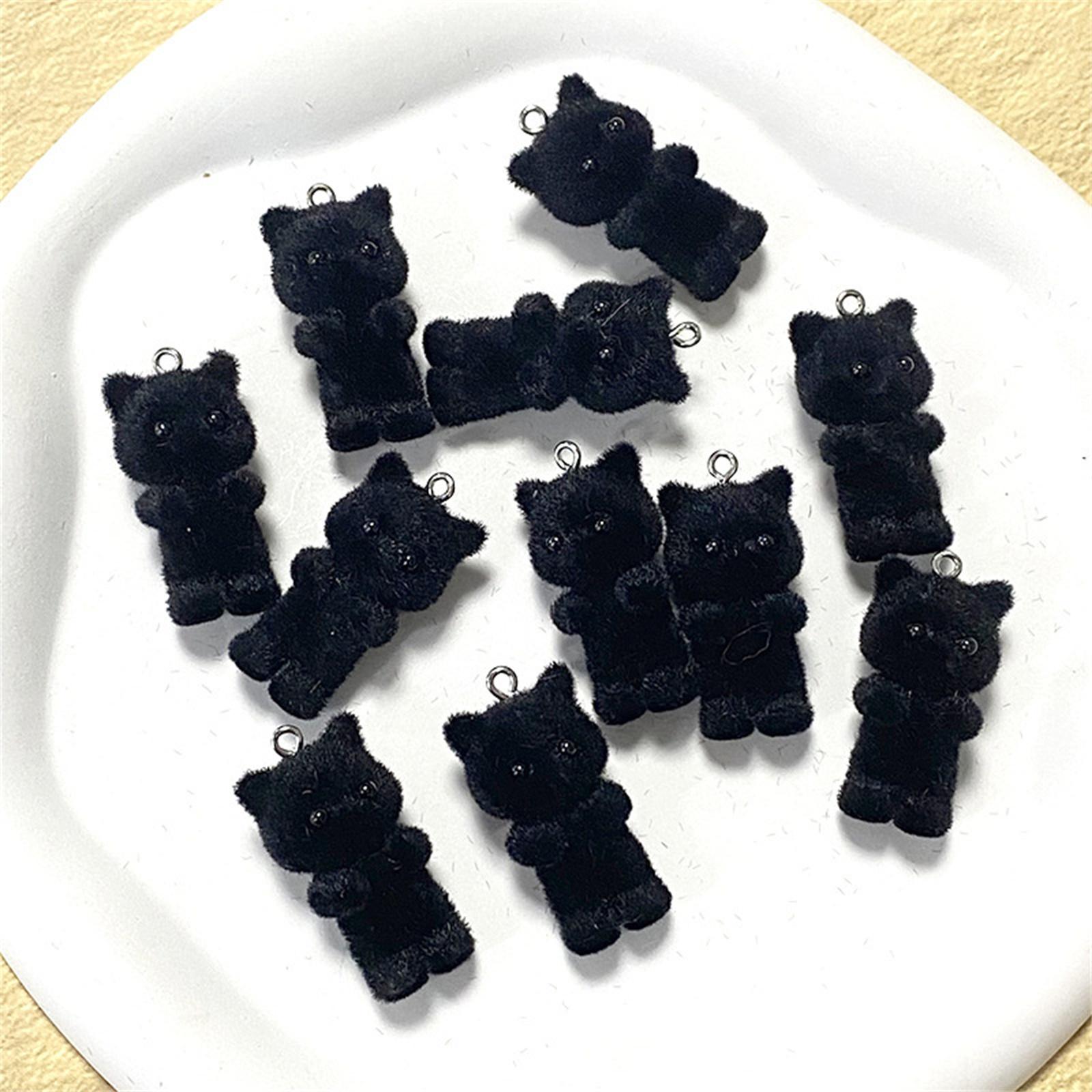 

2 Piece Flocking Pendants Kawaii Cat Animal Chamrs For Keychain Necklace Pendant DIY Crafts Jewelry Making 3.2x1.8cm чорний