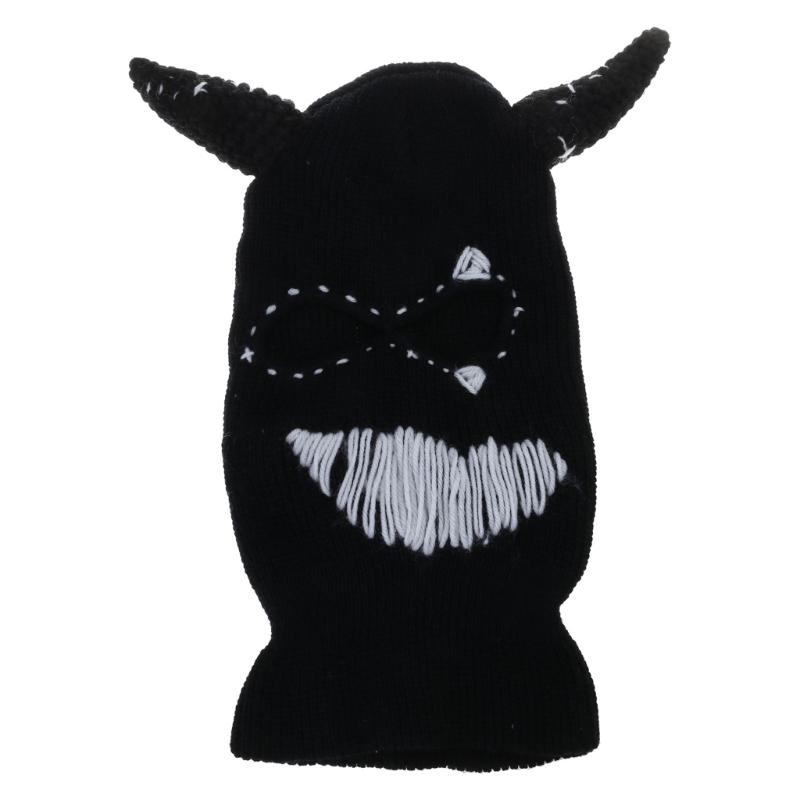 Knit Full Face Balaclava Hiking Scarves Devil Horn Balaclava Ski Halloween Hat