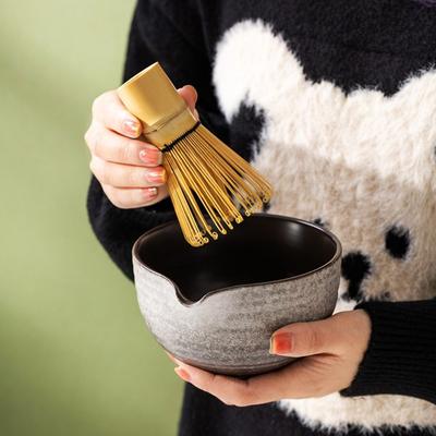 New Textured Matcha Bowl with Pouring Spout Reusable Matcha Making Kit Gradient Color Ceramic Matcha Whisk Holder Tea Lovers