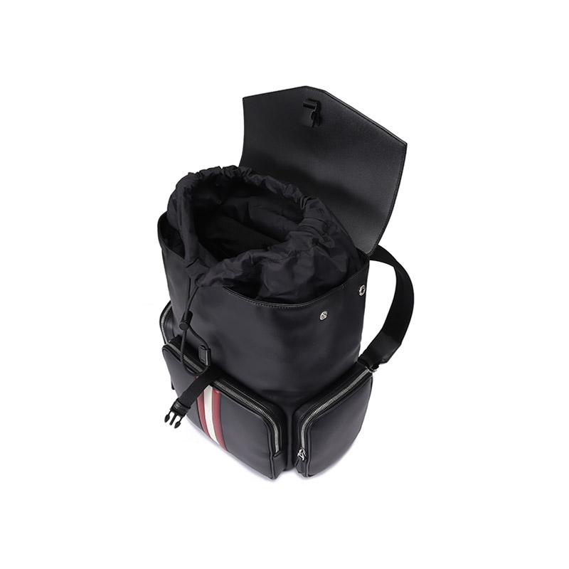 Bally Red Stripe Leather And Fabric Backpack Men Backpack Black 6308459