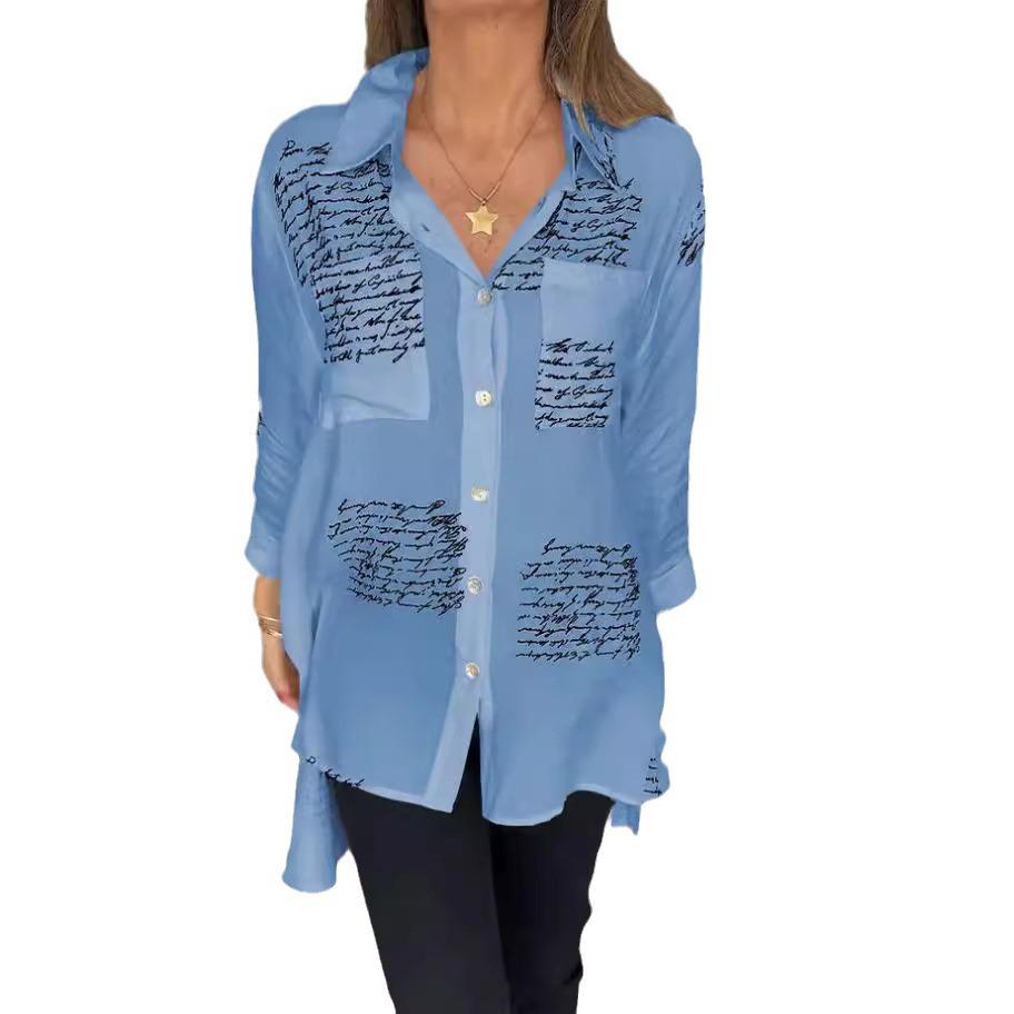 2025 Wiosna/Lato Europejska i Amerykańska Moda Luźna Seksowna Koszula z Nadrukiem Jaskółczego Ogona dla Kobiet