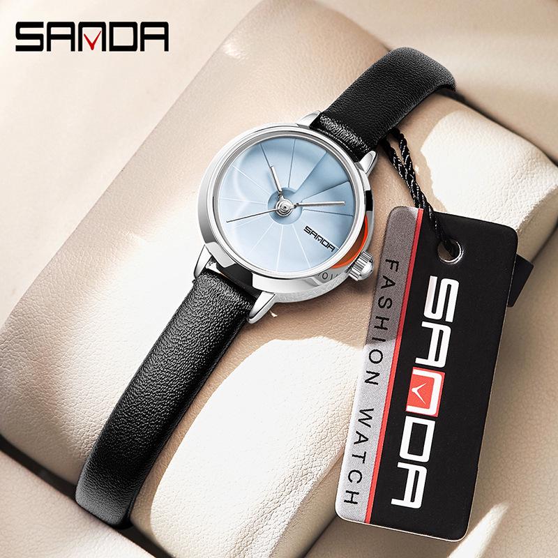 Sanda Korean Style Women's Waterproof Steel & Leather Strap Business Watch