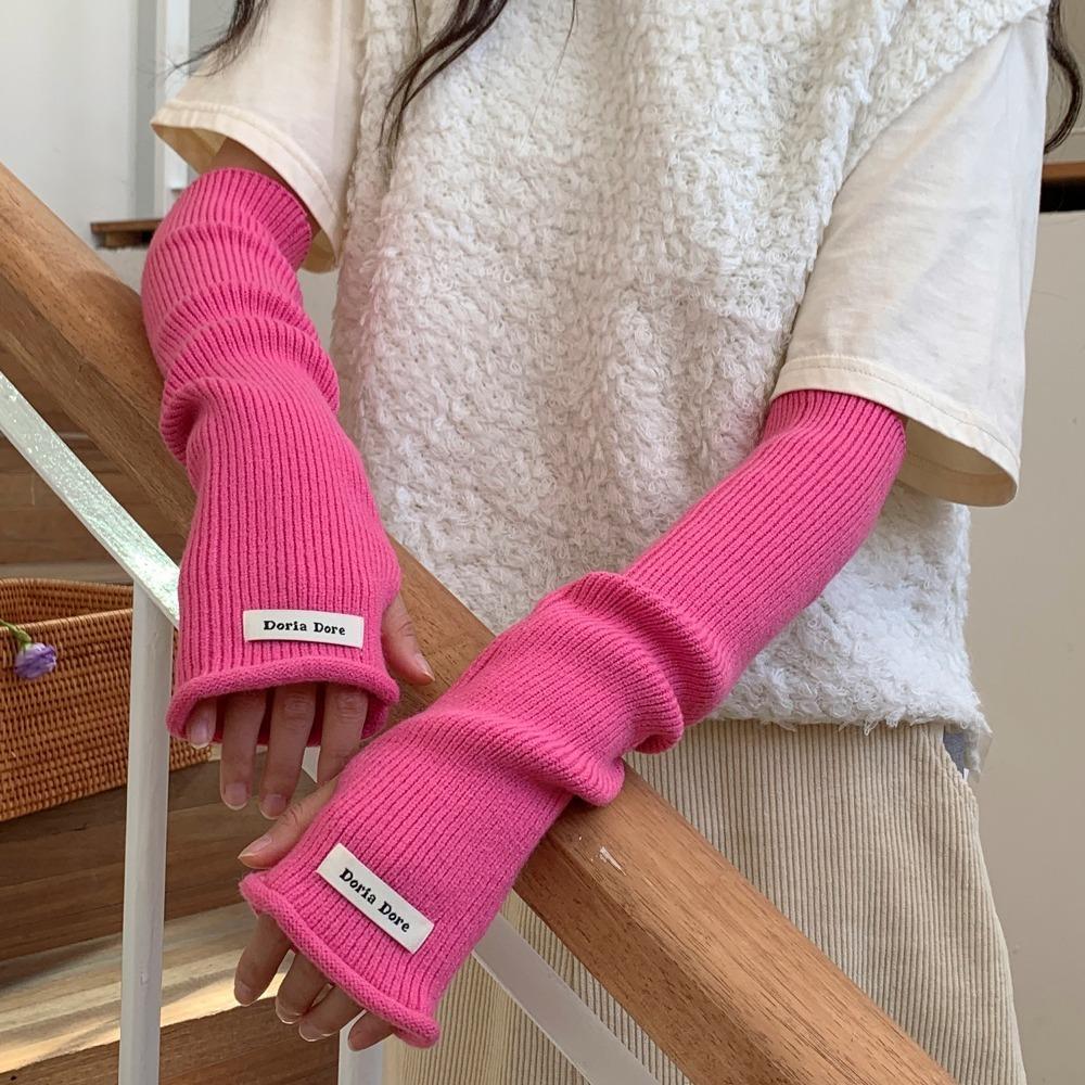 Korean Style Knitted Warm Sleeves Solid Color Warm Arm Covers Hand Covers Woolen Arm Gloves Girls