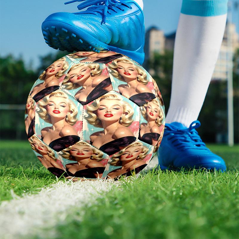 Marilyn Monroe Print Size 5 Soccer Ball, PU Wear Resistant Football for Match Training and Daily Practice, Birthday Gift for Soccer Fans