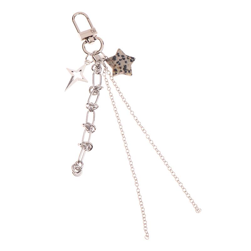 Korean Ins Style Spotted Star Tassel Keychain Y2K Metal Keyring Sweet Cool Key Holder For Women Bag Pendant Hanging Decoration