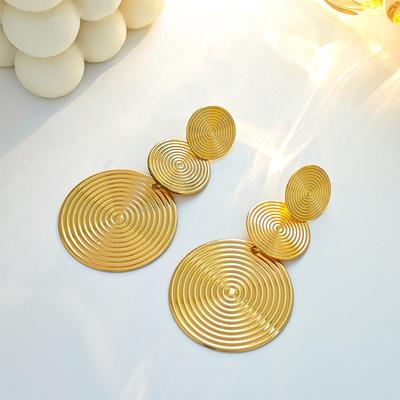 "Exaggerated Geometric Round Earrings with Creative Splicing Design for Women"