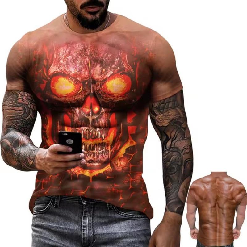 Summer  Muscle Men's 3D Printed Muscle Printed T-shirt Cool Fitness Sports Short Sleeve Casual Comfortable T-shirt