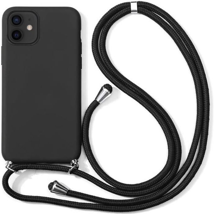 Coque Tour de Cou Universel - iPhone 11 - Noir - Souple - Anti-Choc - Anti-Rayure