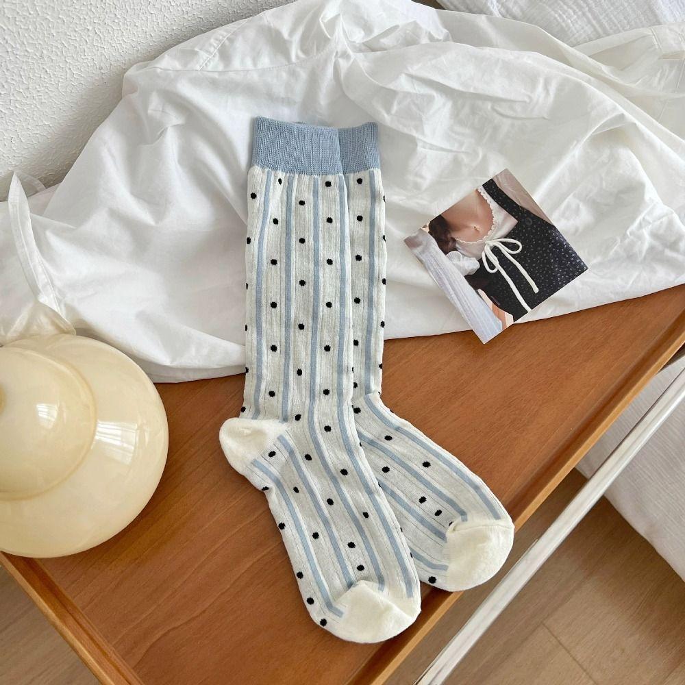 

Thin Mesh Heart Mid Tube Socks Stripe Love Dot Calf Socks Fashion Girls синий