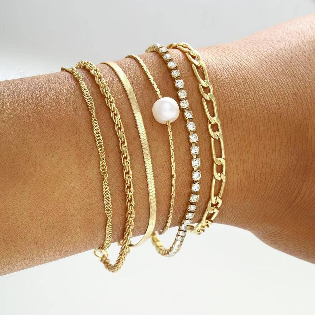 Bohemian Minimalist Women's Hand Jewelry Set: 6 Multi-layer Simple Bracelets