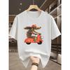 Fun Cartoon Watercolor Style Dachshund Riding a Mini Motorcycle Printed T-Shirt, Breathable Outdoor Casual Wear