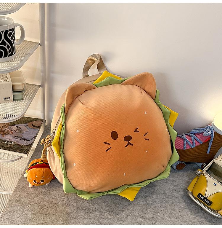 Schoolbag cute lion cheeseburger schoolbag ins cartoon niche student large capacity backpack girl light backpack