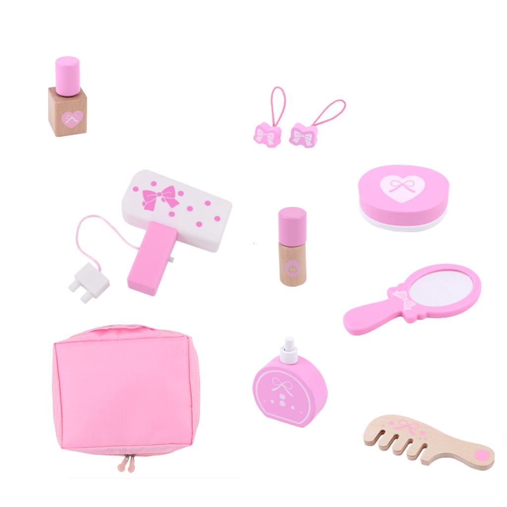 Children's Wooden Simulation Girl Princess Makeup Cosmetic Bag  Set Toy